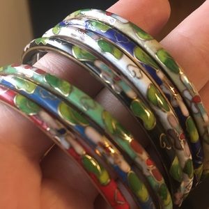 Delicate Gold and Enamel Multicolor Bangle Set